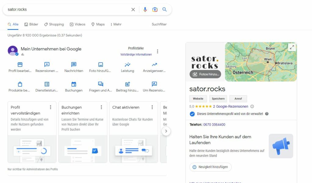 Google Rezension - Feedback - sator.rocks